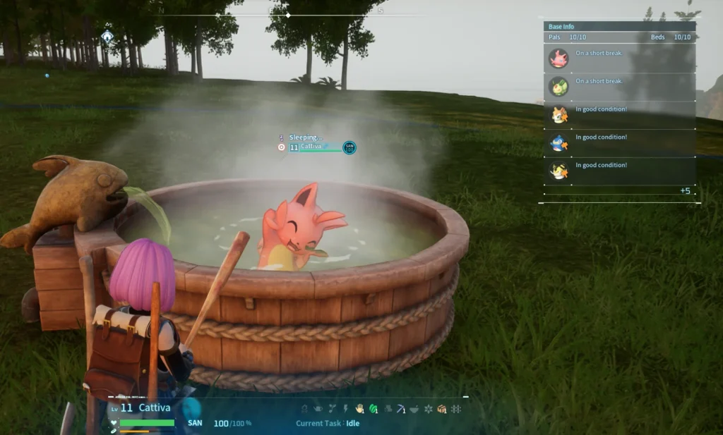 Palworld base eficiente Hot Spring sanidade